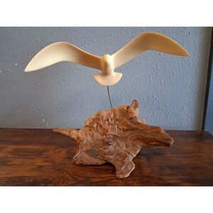 Original '73 John Perry Seagull In Flight Kinetic Sculpture On Burl Wood Base‎